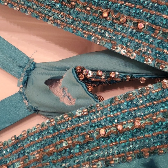 Gigi teal satin bead and rhinestone embellished formal dress - Picture 5 of 5